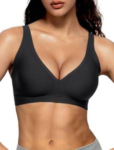 lot 12282 image: Vertvie Jelly Wireless Bras for Women Push Up Plunge Seamless T-Shirt Bras No Underwire Supportive Full Coverage Bralettes(Black,X-Large)