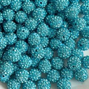 lot 12288 image: JEBBO 100 pcs 10mm Rhinestone Beads for Jewelry Making, Aquamarine Shiny Round Disco Ball Bead, Bulk Polymer Clay Rhinestone Beads Crystal Diamond Bead for Bracelet Necklace Earring Crafting