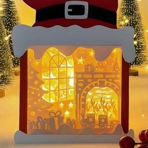 lot 12289 image: Humyoun Lighted Christmas Fireplace Scene Tabletop Decor, Fire Santa Paper Lantern Box Decoration with LED Light for Mantel, Indoor, New Year, DIY Xmas Gifts for Coworkers, Friends, Teacher, Family
