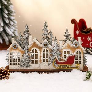lot 12290 image: Chunful Wooden Christmas Village Decor Rustic Wood Merry Christmas Sign Snowy Winter Assembly Art Craft Set with Vintage Sleigh Pine Farmhouse Xmas Party Centerpiece for Mantle Window Table Home Decor