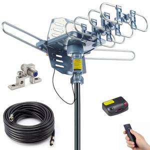 lot 13367 image: PBD Outdoor Digital Amplified HDTV Antenna, 150 Mile Motorized 360 Degree Rotation, Wireless Remote Control, 59FT RG6 Coax Cable, Coaxial Grounding Block, UHF VHF 1080P 4K, Support 2 TVs