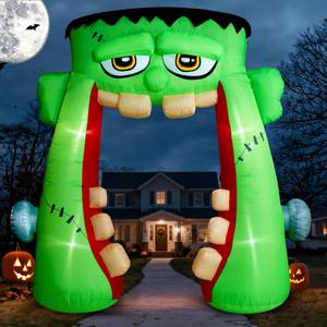 lot 13371 image: ZPISF 10 FT Halloween Inflatables Frankenstein Archway Outdoor Decorations, Giant Monster Mouth Arch Blow Up Yard Decorations for Front Lawn Garden Decor