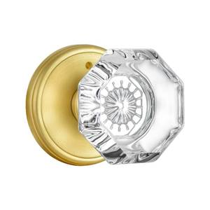 lot 13375 image: CLCTK Gold Door Knob with Lock, Octagon Crystal Glass Door Knobs for Interior Door, Privacy Function Bathroom Bedroom Door Knobs Interior, Satin Brass Finish