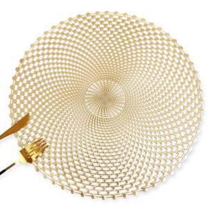 lot 13378 image: FAVE Set of 6 Gold Vinyl Round Placemats, Washable Spiral Hollow Out for Dining, Events, Home Decor & Daily Use (15 Inch)
