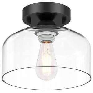 lot 13388 image: LACCEN Semi Flush Mount Ceiling Light - Clear Glass Pendant Lamp Shade, Matte Black Finish, Modern Farmhouse Light Fixture for Hallway Corridor Kitchen Entryway Bedroom, Bulb Not Included