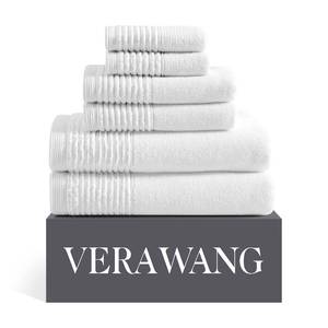 lot 13389 image: Vera Wang - Bath Towels, 100% Super Soft & Highly Absorbent Cotton Towel Set, Medium Weight Plush Feel, Low Linting & Fade Resistant Bathroom Towels (Sculpted Pleat White, 6 Piece)