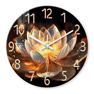 lot 13391 image: XFM Black and Gold Flower Wall Clock14 inch Round Silent Wall Clocks Battery Operated Lotus Flower Decorative Wall Clock for Bedroom Kitchen Living Room Bathroom