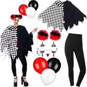 lot 13403 image: 8 Pcs Womens Scary Poncho Clown Costume Set Includes Poncho Costume, Clown Wig, Stickers for Women Halloween Accessories(Large Size)