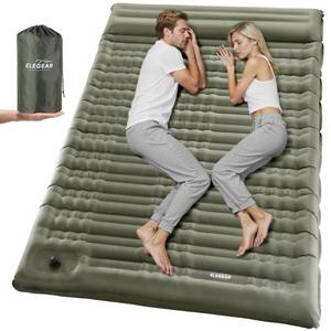 lot 13408 image: Elegear Double Sleeping Pad for Camping, 4.7 Ultra-Thick Camping Sleeping Pad 2 Person with Pillow Built-in Foot Pump, Portable Camping Sleeping Mat for Backpacking Hiking Tent (Army Green Full)
