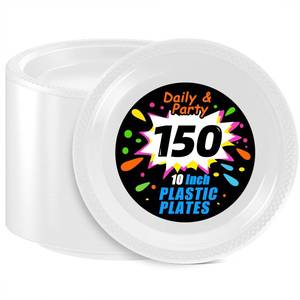 lot 13419 image: WELLIFE White Plastic Plates 10 Inch -150 Count for Party, Disposable Plastic Party Plates for Wedding Dinner Birthday Engagement