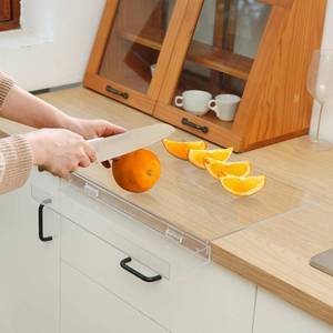 lot 13433 image: Acrylic Cutting Board with Waste container and Counter Lip,17x13 Inch Large Clear Cutting Board for Kitchen Countertop,60% Thicker,Non-Slip - Ideal for Cutting Vegetables, Fruits, Meat, and Bread