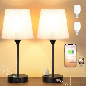 lot 13434 image: Mini Bedside Lamps for Bedrooms Set of 2 - Nightstand Bedroom Lamps with USB C Port and AC Outlet Charging, Dimmable Touch Small Bed Side Table Lamp, Black Night Stand Light for KidsGuest Room