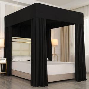 lot 13437 image: Mengersi Black Four Corner Post Bed Canopy Bed Curtains Sheer Canopy for Adults Girls Bedroom Decoration Lightproof Windproof (Queen, Black)