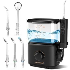 lot 13441 image: Water Flosser Oral Irrigator for Teeth Electric Countertop for Dental Health and Cleaning 600ML Professional Water Teeth Cleaner with 10 Modes and 5 Nozzles for Family
