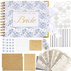 lot 13443 image: Humyoun 8.5 x 7 Inch Wedding Guest Book Letters to The Bride Scrapbook Wedding Memory Book Bridal DIY Blank Paper Scrapbook Photo Album Guest Sign with Pearl Stickers (157 Pcs,Blue Floral)