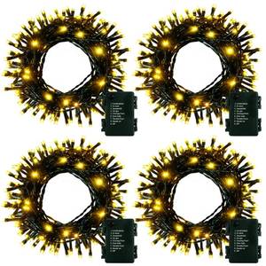 lot 13444 image: 4 Pack- Battery Operated Outdoor Tree String Lights with 50 Warm White LEDs on 16.5ft5m of Dark Green Cable,Outdoor Battery Xmas Wreath Lights with Timer for Christmas Yard Holiday Decoration