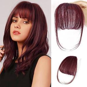 lot 14239 image: NAYOO Clip in Bangs - 100% Human Hair Wispy Bangs Clip in Hair Extensions, Red Air Bangs Fringe with Temples Hairpieces for Women Curved Bangs for Daily Wear