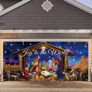 lot 14253 image: Nativity Garage Door Cover Decorations, 7X16ft Stable Manger Scene Backdrop Banner, Christmas Garage Door Covers Hanging Garage Decorations Xmas Religious Decor for Holiday Jesus Party