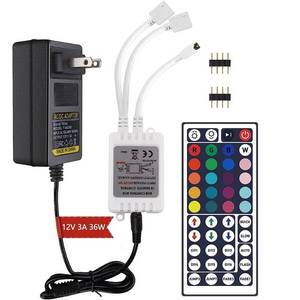 lot 14255 image: Yiliaw 44 Keys IR Remote Controller Kit - Includes Wireless Rectifier Control Box and DC 12V 3A Power Supply Adapter - Replacement Control for SMD 5050 3528 2835 RGB LED Strip Lights