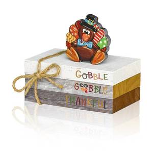 lot 14262 image: Smile Thanksgiving Wooden Decor Indoor, Turkey Decor Gobble Thankful Faux Books Bundle, Thanksgiving Table Tiered Tray Kitchen Decorations