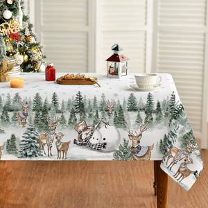 lot 14264 image: Horaldaily Christmas Tablecloth 60�84 Inch Rectangular, Deers Snowman Trees White Washable Table Cover for Party Picnic Dinner Decor
