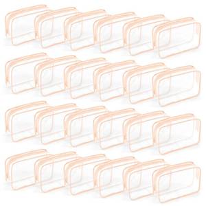 lot 14266 image: TISRATOK 24 PCS Clear Toiletry Bag for Women Men, Transparent Cosmetic Bag for Travel Makeup Organizer TSA Approved Pouch - Orange-pink,Medium