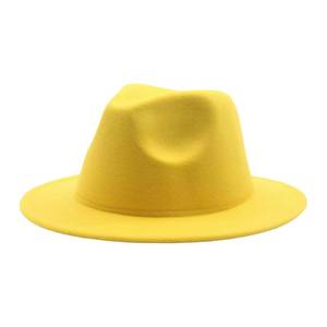 lot 14285 image: Kid Fedora Hat Solid Color Toddler Jazz Hats Classic Wide Brim Cowboy Hats Panama Dress Hat for Boys Girls (A-Yellow, 4_years-10_Years)