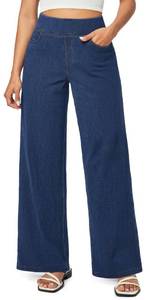 lot 14288 image: IUGA Wide Leg Jeans Woman High Waisted Pull On Baggy Jeans for Women Stretchy Trendy Womens Jean Straight Casual Denim Pants Dark Blue (no size)