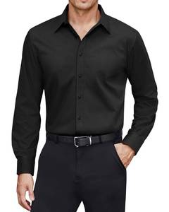 lot 14291 image: J.VER Mens Dress Shirts Cotton Stretch Long Sleeve Solid Formal Shirt Business Stain Shield Casual Button Down Shirts Black Large