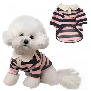 lot 14305 image: MANON ROSA Cute Dog Clothes Boy Dog Polo Shirt for Small Medium Dogs - Summer Male Puppy T Shirts for Yorkie Poodle Shih Tzu Dachshund Kittens, Striped Collared Pet Doggie Designer Outfits Pink M