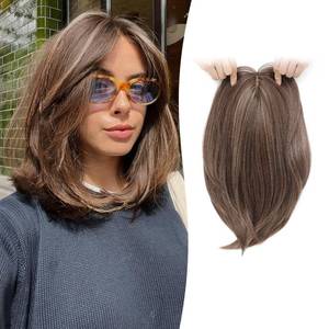 lot 14309 image: Megito Hair Topper 12inch Clip in Synthetic Hair Toppers for Women with Thinning Hair Breathable 6.5X6.5 Big Base Toppers Hair Pieces for Women Daily Use Dark Brown with Highlights