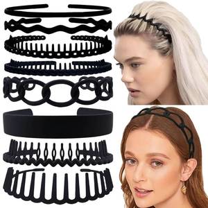 lot 14316 image: SHEHARUHI Set of 8 Non Slip Plastic Headbands for Women Men Teen and Girls, Black Nubuck Material Hair Bands, Wide and Skinny Head Bands with Teeth Comb (8 Styles)