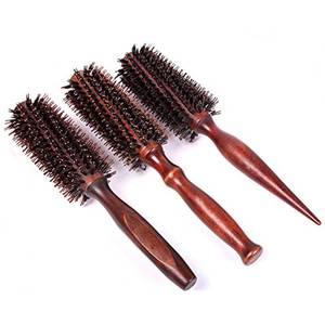 lot 14318 image: Healthcom 3-in-1 Premium Brush Set for Women & Men Natural Boar Bristle Round Hair Brush, Nylon Pin Styling Brush, Wooden Comb for Drying, Curling, and Styling Hair