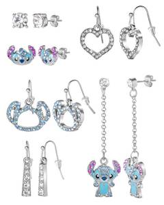 lot 14321 image: SALLY ROSE Stitch Earrings Fashion Set of 6 Pairs Official License, Multicolored Crystal Drop and Stud Earrings for Women