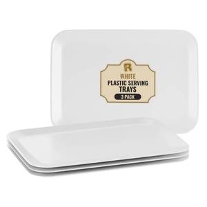 lot 16089 image: R-kay 3 Pack White Plastic Serving Trays for Party - Rectangular, 8 by 11 in, Heavy Duty Dessert Trays for Food