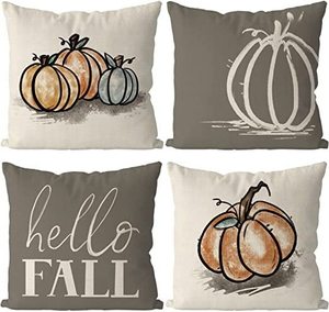 lot 16097 image: GAGEC Fall Pillow Covers 20x20 Inch Pumpkins Grey Autumn Harvest Hello Fall Throw Pillowcase Holiday Home Decor Sofa Bedroom Cushion Case Outdoor Indoor Decorations Set of 4