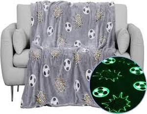lot 6164 image: Glow in The Dark Soccer Blanket, Soccer Gifts for Kids 3-12, Soft Blankets for Boys 40x60
