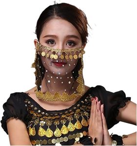 lot 10290 image: Womens Belly Dancer Coins Face Veil Classical Dress Girls Belly Dance Stage Performance Accessories