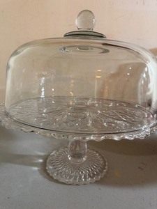 lot 142 image: Cake Plates (3) and a Cover, Please See Pictures and Read Description