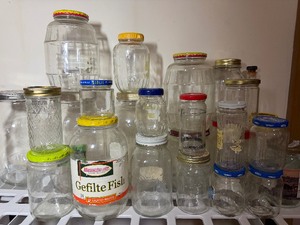 lot 171 image: Glass Jars, Various Sizes, in a Red Crate