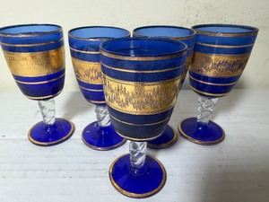 lot 227 image: Cobalt Blue and Gold Liquor Glasses