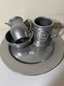 lot 241 image: Vintage Pewter Cream & Sugar Set, Mug and Plate