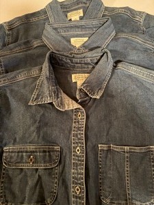 lot 273 image: Denim, 34 Length Button Down Ladies Shirts, (2) 16 and (1) 18
