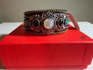 lot 278 image: Jewelry - American West Sterling, Brass and Leather Gemstone Bracelet, NEW