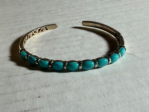 lot 281 image: Jewelry - Turquoise and Sterling Hinged Cuff Bracelet