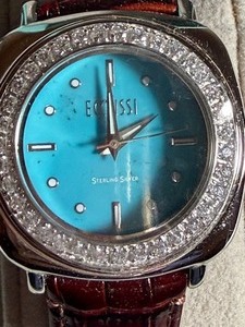lot 283 image: Jewelry - Ecclissi Sterling, Turquoise and White Topaz Leather Watch