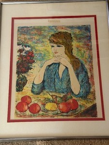 lot 367 image: Vintage Signed and Numbered Print, Girl With Flowers, Bertoldo Taubert in Frame