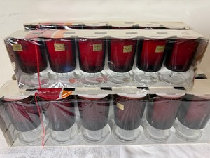 lot 376 image: Vintage Luminarc Red Glasses in Original Packaging, 2 Sizes - 12 of Each
