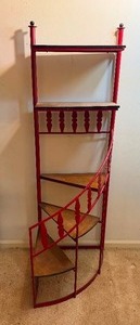 lot 385 image: Red Metal and Wood Plant Shelf