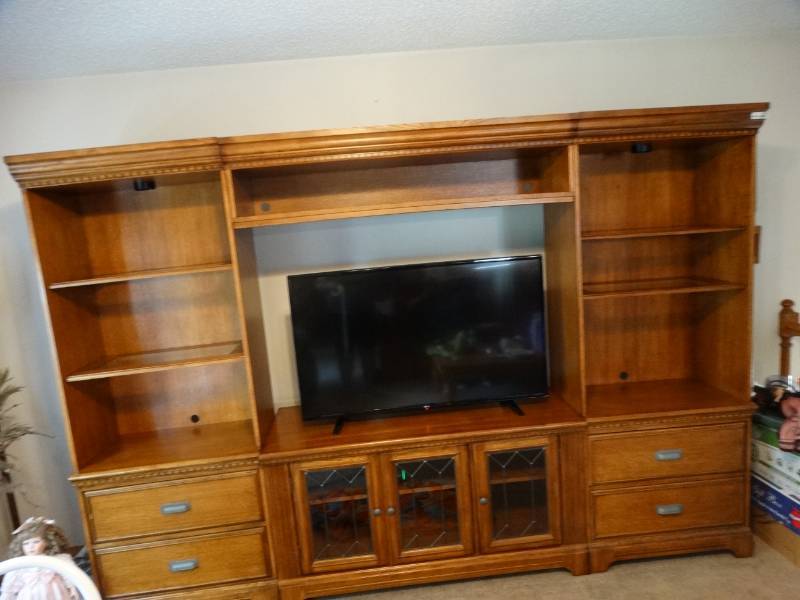 3 Piece Wall Entertainment Center With Glass Doors And Wooden